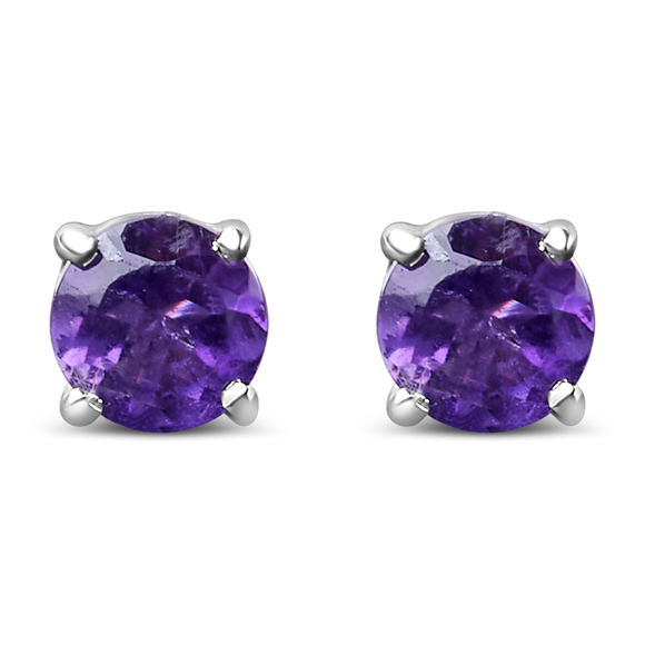 .925 Sterling Silver 3.5 MM Created Round Purple Amethyst Solitaire Stud